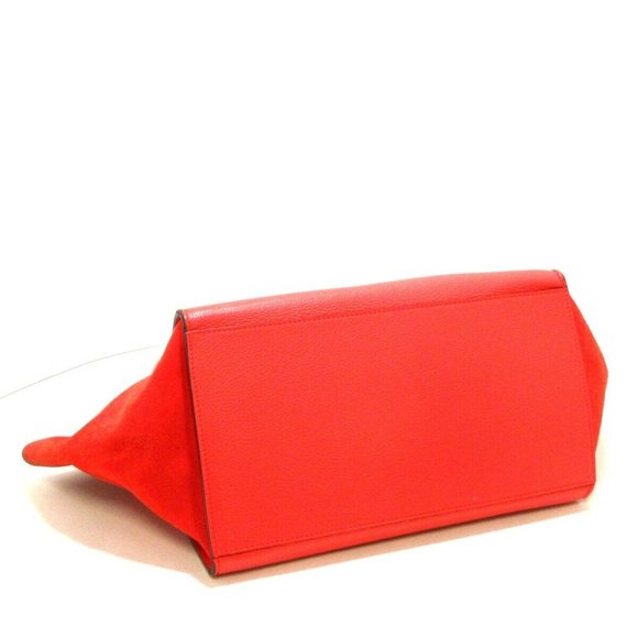 Auth CELINE Trapeze Small Red Leather Suede Womens Handbag - Picture 6 of 15